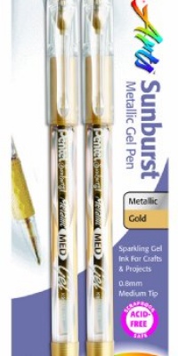 Pentel Arts Sunburst Metallic Gel Pen, Medium Line, Permanent, Gold Ink, 2 Pack (K908BP2X)