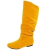 Qupid Neo-144 Mustard Velvet Knee High Boots