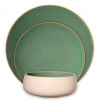 Gibson Urban Bistro 12-Piece Reactive Tutone Stoneware Dinnerware Set, Green/Cream