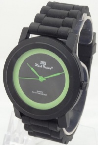 Mark Naimer Designer Quartz Watches All Black Case Green Hands Black Silicon Rubber Band