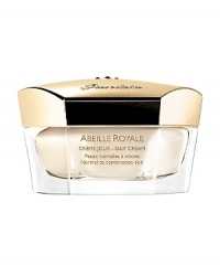 Abeille Royale Normal to Combination Day Cream contains the Pure Royal Concentrate ingredient, extracted from the natural healing power of bee products. Exclusive to Guerlain, this ingredient promotes the healing process in aging skin to help repair wrinkles and tissue firmness by 63% in just 16 hours. Specially designed for combination/oily skin, the formula features absorbing powders to remove excess oil for a matte, velvety finish. Skin appears more firm and toned from the inside out.