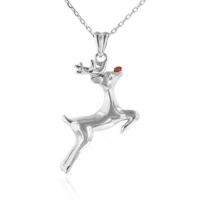 Rudolph Reindeer Ruby & Sterling Silver Pendant/Necklace with 18 Chain