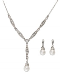 Get the look of endless elegance with this Charter Club jewelry set. Includes a sophisticated Y-silhouette necklace and drop earrings embellished with crystal accents and glass pearls. Crafted in silver tone mixed metal. Approximate length (necklace): 16 inches + 2-inch extender. Approximate drop (necklace): 3-1/2 inches. Approximate drop (earrings): 3/4 inch.