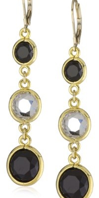 Anne Klein Beacon Gold-Tone Black and Crystal Triple Drop Earrings