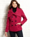 Update your cold-weather look with Dollhouse's cozy, wide-collar pea coat!