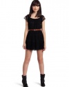 My Michelle Juniors Lace Dress With Woven Pleather Belt