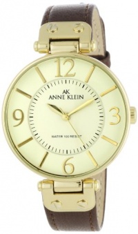 Anne Klein Women's 109168IVBN Gold-Tone Round Brown Leather Strap Watch