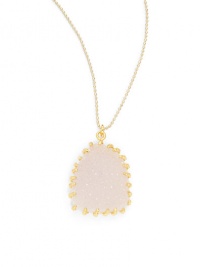 THE LOOKDruzy pendant Textured prong settingBall chain18k yellow goldplated brassCircle claspTHE MEASUREMENTPendant width, about 1Pendant length, about 1.25Length, about 20ORIGINMade in USA