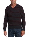 Williams Cashmere Men's 100% Cashmere Thin V-Neck sweater, Charcoal/Burgundy, Large