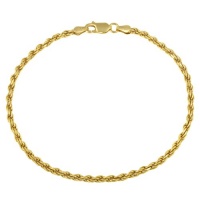 18k Yellow Gold Plated Sterling Silver 060-Gauge Diamond-Cut Rope Chain Anklet, 9