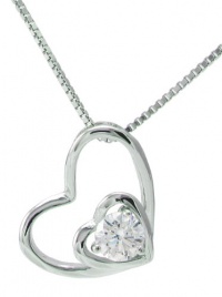 Rhodium Plated 925 Sterling Silver Cubic Zirconia Double Open Heart Shape Pendant Necklace for Women Including Italian Sterling Silver Box Chain 18 SS171