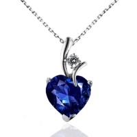 2.30 Carat Blue & White Sapphire Heart Pendant in Sterling Silver with 18 Chain