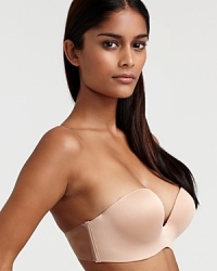 A sleek backless push-up bra with padded underwire cups and tape at sides for ultimate support. Style #P9061