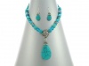 Winnity Turquiose and Ice Blue Beads Teardrop Necklace and Earrings Set Antique Silver Tone