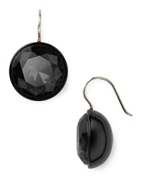 Round faceted stones drop gracefully from sterling silver french wire. Earrings from Juicy Couture.