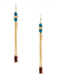 GUESS Gold-Tone Tassel Earrings with Blue Ston, GOLD