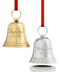 Mark the season with a classic brass or nickel-plated bell from Holiday Lane. Engraved with Christmas 2012, it guarantees an unforgettable holiday.