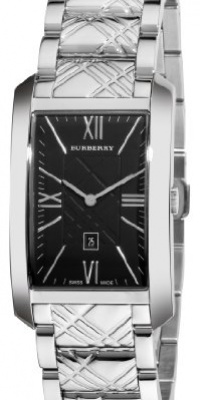 Burberry Men's BU1097 Check Engraved Black Dial Stainless Steel Watch