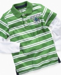 He'll feel like part of the trendy team with this sporty Greendog layered tee.