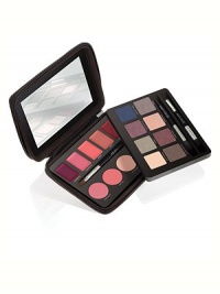 Our exclusive palette of Laura's hand-selected shades gives you glamorous options for eyes, cheeks and lips. This perfect holiday accessory is a super-luxe two-level palette that holds 8 eye colours, 5 lip glazes and 4 seer crème cheek colours, along with expert tools for infinite colour combinations that take you from day to night.