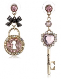 Betsey Johnson Iconic Love Bird Lock and Key Mismatch Drop Earrings