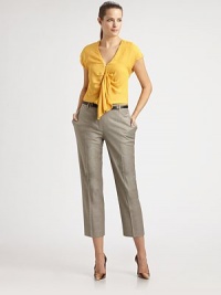 Sleek and cropped, this design features convenient front and back pockets, a chic skinny belt, a hint of sheen for an elegant look and stretch for a phenomenal fit.Hook-and-eye closureZip flyBelt loopsSkinny belt includedSlash pocketsWelt back pocketsFully linedInseam, about 2760% virgin wool/37% viscose/3% elastaneDry cleanImported Model shown is 5'10 (177cm) wearing US size 4. 