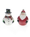 Two of the most iconic holiday characters are paired up for this hand-painted salt and pepper shaker set from the Certified International Christmas Cut-Outs collection.