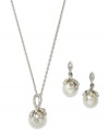 Go for the perfect match with this necklace and drop earring set from Charter Club. Crafted from silver-tone mixed metal, the duo makes a classic statement with glass crystal accents. Approximate length (necklace): 16 inches + 2-inch extender. Approximate drop (necklace): 3/4 inch. Approximate drop (earrings): 3/4 inch.