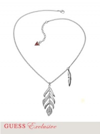 GUESS Silver-Tone Feather Pendant Necklace, SILVER