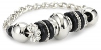 Nine West Silver-Tone Plated Jet and Crystal Stretch Bracelet