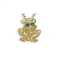 DMM Frog Pendant Gold and Crystal Necklace with Shaped Velour Jewelry Gift Box