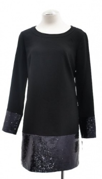 Trina Turk Black Sonya Long Sleeve Tunic Dress With Sequin Cuff and Hem 6