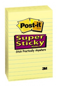 Post-it Super Sticky Notes, 4 x 6-Inches, Canary Yellow, Lined, 5-Pads/Pack