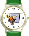 Basketball, Hoop, Backboard, Swish Basketball Theme - WATCHBUDDY® DELUXE TWO-TONE THEME WATCH - Arabic Numbers - Green Leather Strap-Children's Size-Small ( Boy's Size & Girl's Size )