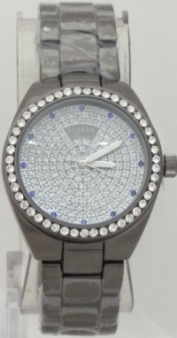 Geneva Sporty Quartz Chronograph-style Look Diamond ON Dail RhineStone on Bezel Black Metal Band