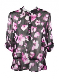 Charter Club Womens Petite Sheer Floral Blouse Top