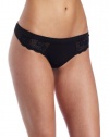 OnGossamer Women's Sleek and Lace Thong, Black, Small