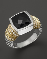 From Lagos' Embrace Noir collection, a sterling silver ring embellished with 18K gold, diamonds and black spinel.