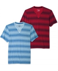 Take your tee style up a notch with these split-neck striped shirts from INC International Concepts.