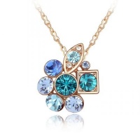 Blue Chip Unlimited - Chic Shades of Blue Geometric Cluster Rose Gold Pendant w/ 18in 18K RGP Chain Necklace Fashion Jewelry