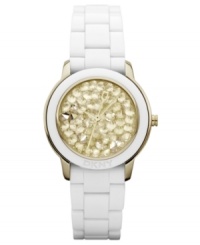 A forward-thinking watch from DKNY -- covered in golden crystals and pristine tones.