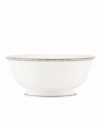 Perfectly polished in dishwasher-safe bone china, the Lenox Embraceable serving bowl combines an ornate chain motif with platinum trim for a look of chic sophistication.