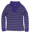 Lauren Jeans Co. Women's Striped Shawl Collar Pullover Shirt (Mountain Purple/Grey)