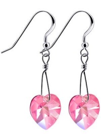 SCER458 Sterling Silver Pink Crystal Heart Earrings Made with Swarovski Elements