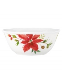 A season of entertaining and celebration will flourish with the Winter Meadow serving bowl from Lenox. Red poinsettia and crisp holly bloom on scalloped ivory porcelain designed to complement the mix-and-match dinnerware collection.