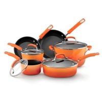 Rachael Ray Porcelain Enamel II Nonstick 10-Piece Cookware Set, Orange Gradient