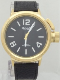 Omax Quartz Gold Watch Men's watch Large Size Case Black Leather Band