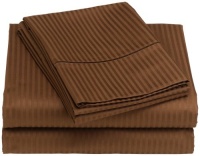 Renaissance Collection 600-Thread-Count Woven Cotton Stripe Queen Sheet Set, Chocolate