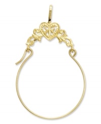 Keep all your favorite charms in place. This polished charm holder features a filigree heart design in 14k gold. Chain not included. Approximate length: 1-2/5 inches. Approximate width: 9/10 inch.