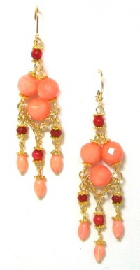 Rachel Reinhardt Caroline 14k Gold Plated Chandelier Dangle Earring with Red and Peach Coral Beads